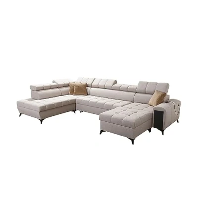 Abbildung von Ecksofa mit Schlaffuntkion und Bettkasten, Wohnlandschaft Gonti L Form oder U zur Auswahl, XXL Sofa Schlafsofa Gesteppt, modernes 26 (Seite rechts, VI)