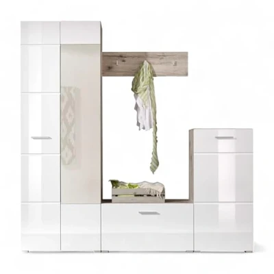 Abbildung von HBZ Kompaktgarderobe &quot;SIXX&quot;, (1 St.), mit Spiegel weiß Hochglanz,Kompaktgarderobe für Flur und Dielenbereich
