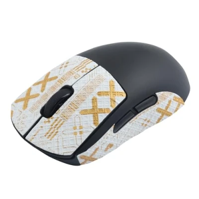 Abbildung von Hyekic Mouse Grip Tape fit for Logitech G PRO X Superlight, 4pcs Anti Slip Gaming Skins Self Adhesive Pre Cut Stickers Sweat Resistant Easy to Use Professional Mice Upgrade Kit(White Gold)