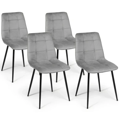 Abbildung von IDMarket Set mit 4 Stühlen Mila aus hellgrauem Samt für Esszimmer
