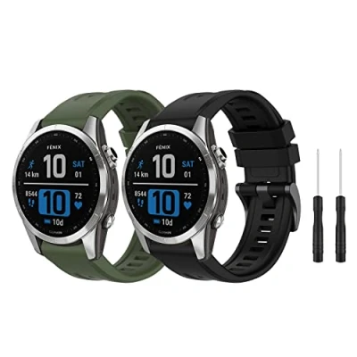 Abbildung von MiKoyi 20 mm QuickFit Armband für Garmin Fenix 8 43 mm/Fenix 7S/7S pro Solar/Fenix 6S/6S pro, Weiches Antiallergisches Sport Silikon Uhrenarmband Approach S70 42 mm, Schwarz und Grün