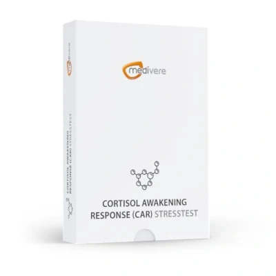 Abbildung von medivere Labordiagnostik Cortisol Awakening Response (CAR) Speicheltest Messung des Cortisolspiegels und der Hormonbalance ideale Test zur Stressbewältigung Verbesserung Wohlbefindens