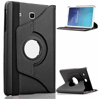 Abbildung von TechDealsUK 360 Grad drehbare Hülle für Samsung Galaxy Tab E 9.6 2015 T560 T561, schwenkbares, Schlichtes PU Leder, Folio mit Standfunktion, Schwarz