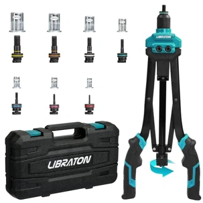 Abbildung von LIBRATON Nietmutternzange Set, 16&quot; Gewindenieten Zange Einnietmutternzange Set mit 7 Metrischen Austauschbaren Dornen, 70 Nietmuttern, Tragetasche, Automatisches Entriegelungsmutter Design