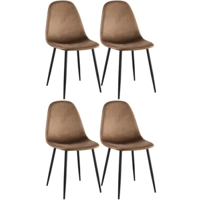 Abbildung von CLP 4er Set Esszimmerstühle Napier I Stoff Kunstleder Samt Metallgestell, Farbe:braun, Material:Samt