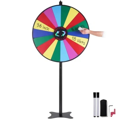 Abbildung von VEVOR 91 cm Glücksrad mit 18 Fächern, Rouletterad Trocken Abwischbarem Stift &amp; 2 Markern, zum Aufstellen auf dem Tisch oder Boden, um Glücksspiele für Partys, Kneipen usw.