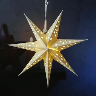 Abbildung von MARELIDA LED Papierstern Samststern Weihnachtsstern Faltstern 40cm 10LED Batterie weiß (Weiß, 40cm)