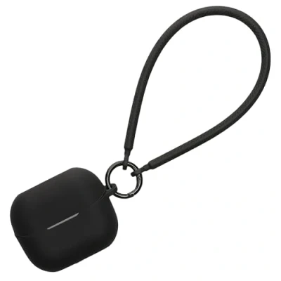 Abbildung von kwmobile Hülle kompatibel mit Samsung Galaxy Buds 3 / Pro Kopfhörer Silikon Schutzhülle Etui Case Cover Handschlaufe Schwarz