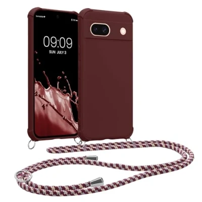 Abbildung von kwmobile Necklace Case kompatibel mit Google Pixel 8a Hülle Cover Kordel zum Umhängen Silikon Schutzhülle Bordeaux Violett