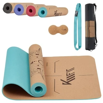 Abbildung von KM Fit Yogamatte Gymnastikmatte Fitnessmatte Pilates Sportmatte Bodenmatte mit Tasche (Set), extra dick, rutschfest, nachhaltig