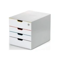 Abbildung von Durable Schubladenbox A4 (Varicolor Mix Safe) 4 Fächer, mit Schloss &amp; Etiketten zur Beschriftung, mehrfarbig, 762627