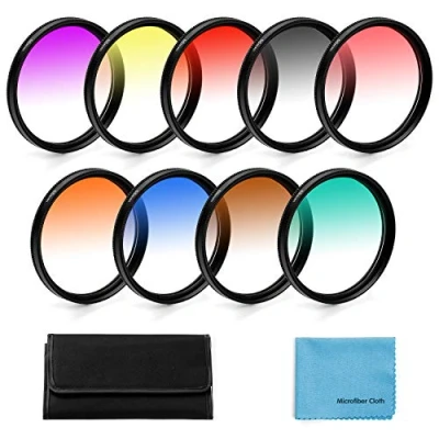 Abbildung von Fotover Farbverlaufsfilter Set, 49 mm, 9 teiliges Zubehör für Canon, Nikon, Sony, Pentax, Olympus, Fuji, DSLR Kamera + Objektivfiltertasche