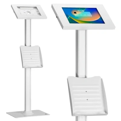 Abbildung von Maclean MC 476 Tablet Bodenständer mit Diebstalschutz und Prospekthalter Kompatibel 9.7&quot; 11&quot;, iPad/iPad Air/iPad Pro, Samsung Galaxy Tab A/Tab A7/Tab S6 Lite Bodenbefestigung (Weiß)