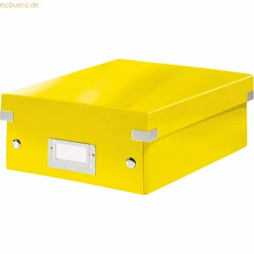 Abbildung von Leitz Click &amp; Store Aufbewahrungsbox mit Deckel Klein, Box Trennwänden für Zubehör im Büro oder Utensilien Haushalt, Transportbox aus 84 % recycelter Premium Hartpappe, Gelb, 60570016