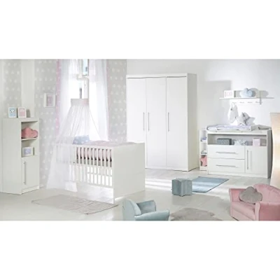 Abbildung von roba Babymöbel Set 2 teilig Maren Kinderbett 70 x 140 cm umbaubar + Wickelkommode Weiß