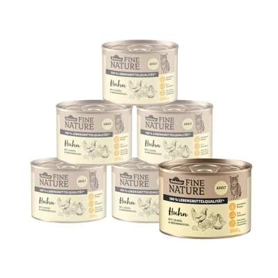 Abbildung von Dehner Fine Nature Katzenfutter, Nassfutter getreidefrei, für ausgewachsene Katzen, Huhn, 6 x 200 g Dose (1.2 kg)