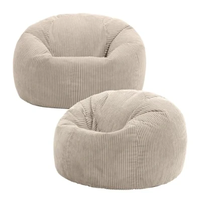Abbildung von Icon Kingston Sitzsack Cord, Beige, 2er Pack, Erwachsene mit Füllung, Bean Bag, Cord Sessel, Lounge Stuhl, Schlafzimmer, Wohnzimmer, Wohnzimmer Möbel