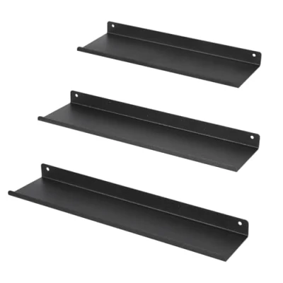 Abbildung von Uten Wandregal Metall Schwarz, Schweberegal Industrial 3er Set, Metallregale für Fotos und Büchern Deko, Wohnzimmer, Schlafzimmer, Badezimmer, Küche