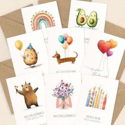 Abbildung von LOViLEE® 10x Geburtstagskarten Set mit Umschlag &amp; Stickern Glückwunschkarten Geburtstag, Happy Birthday Karte Grußkarten Geburtstagskarte Frau, Mann Klappkarten 2