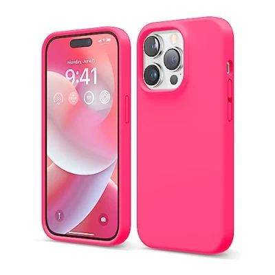 Abbildung von elago Schutzhülle für iPhone 14 Pro, Flüssigsilikon, Ganzkörper Schutzhülle, stoßfest, schlanke Handyhülle, kratzfestes weiches Mikrofaserfutter, 15,5 cm (6,1 Zoll), Eisrot