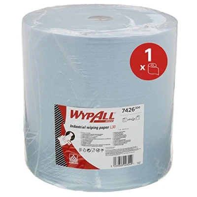 Abbildung von WypAll 7426 Papierwischtücher für industrielle Reinigungsaufgaben L30, Jumborolle, extrabreit, 3 lagig, groß, blau (1 Rolle x 670 Wischtücher)