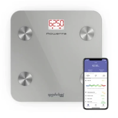 Abbildung von Rowenta Goodvibes Life BR9600 Intelligente Personenwaage mit Körperfettmessgerät und BMI, großes LED Display, Glasplattform, bis zu 160 kg Kapazität