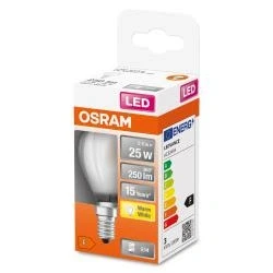 Abbildung von OSRAM Filament LED Lampe mit E14 Sockel, Warmweiss (2700K), Tropfenform, 2.5W, Ersatz für 25W Glühbirne, matt, Retrofit CLASSIC P
