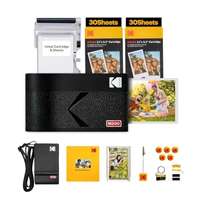 Abbildung von KODAK Mini 2 ERA 4PASS Mobiler Fotodrucker (5,3x8,6cm) Gift Paket + 8 Blatt im Lieferumfang enthalten 60 Patrone, Schwarz