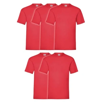 Abbildung von Fruit of the Loom Valueweight Herren T Shirt, kurzärmelig, 5 Stück, Rot + Myshirt Stofftasche, XL
