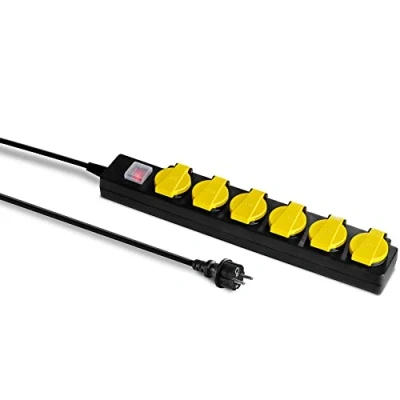 Abbildung von TROTEC PVP6 Mehrfachsteckdose 6 fach (Ein / Ausschalter, Klappendeckel, Schutzkontaktstecker), Schutzkontakt Steckdosenleiste Langes 2 m Kabel
