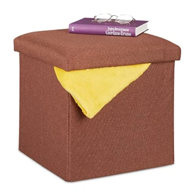 Abbildung von Relaxdays Sitzhocker mit Stauraum, faltbar, weich gepolstert, eckig, Stoff, Sitzwürfel, HBT: 37 x 37,5 cm, braun