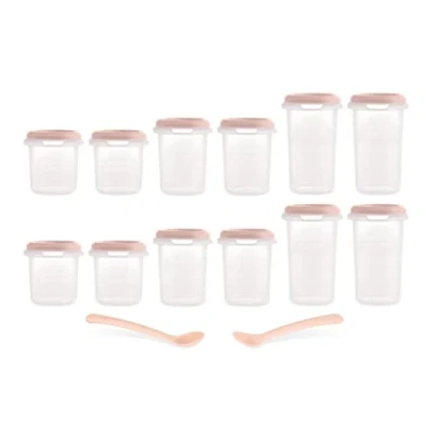 Abbildung von Miniland Set 12 Hermisized Candy. luftdichte Behälter mit Maßeinteilung (200, 250 und 330 ml) 2 Löffeln, robust, spülmaschinenfest, mikrowellen gefriergeeignet, Kollektion Dolce.