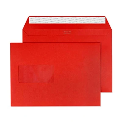 Abbildung von Blake Creative Colour 306W Briefumschläge Haftklebung Mit Fenster Leuchrot C5 162 x 229 mm 120g/m² 500 Stück