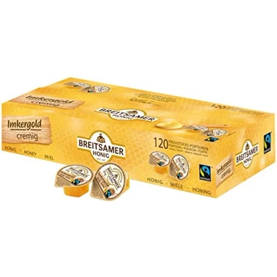 Abbildung von Breitsamer FairTrade Portionen cremig 120x20g Aromatischer cremiger Blütenhonig in praktischen Portionen, ideal für Großverbraucher, Hotels und Gastronomie (insg. 2,4kg)
