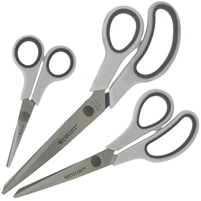 Abbildung von WESTCOTT Scheren Set Easy Grip 3 Stück Grau, Universalscheren mit Komfort Griff, (Vorteilspack, tlg), Extrascharfe &amp; langlebige Edelstahlklinge