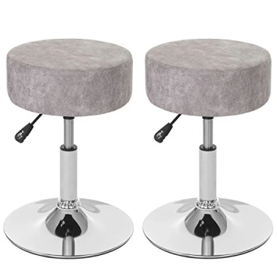 Abbildung von Mendler 2er Set Hocker HWC C22, Sitzhocker Schminkhocker, höhenverstellbar Ø 35cm Wildlederimitat, Vintage grau