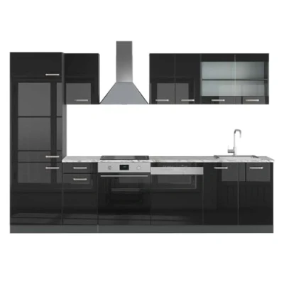 Abbildung von Vicco Küchenzeile R Line, Schwarz Hochglanz/Anthrazit, 300 cm, AP Marmor