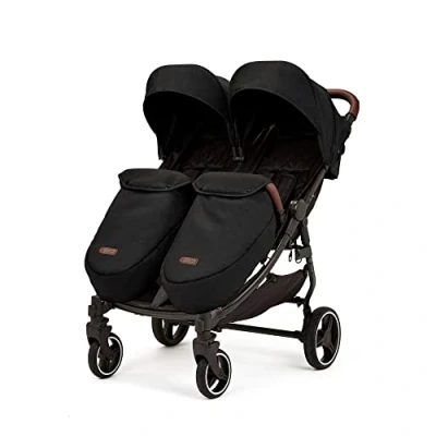 Abbildung von Ickle Bubba Venus Max Doppel Kinderwagen, Schwarz mit hellbraunen Griffen