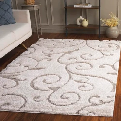Abbildung von SAFAVIEH Zottelig Teppich für Wohnzimmer, Esszimmer, Schlafzimmer Florida Shag Collection, Hoher Flor, Creme und Beige, 122 X 183 cm