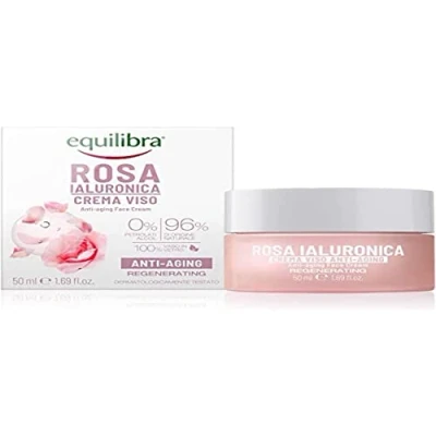 Abbildung von Equilibra Gesichtscreme Rosa Hyaluronica Anti Aging auf Basis von Damaszener Rosenextrakt und Hyaluronsäure, feuchtigkeitsspendend glättend, schnell einziehend, nicht fettend, weiß, 50 ml, 1 Stück