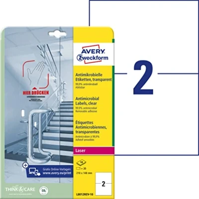 Abbildung von Avery Zweckform Etiketten antimikrobiell ablösbar A4 210x148mm 10 Boge