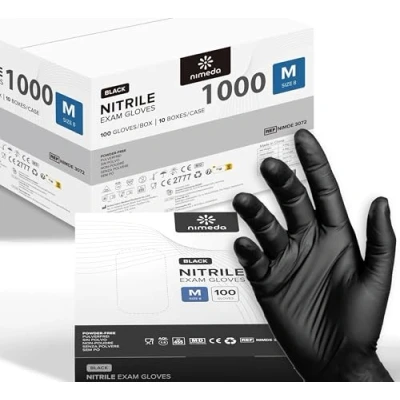 Abbildung von Kemes Nitrilhandschuhe M 1000 Stück Schwarz Einweghandschuhe Latexfrei Puderfrei Nitril Gloves Größe Medium