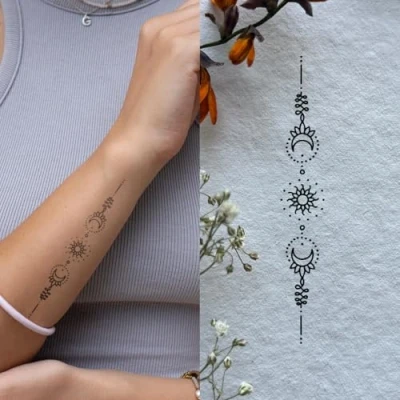 Abbildung von Sonne und Mond gespiegelt Inkster Tattoo vegane &amp; wasserfeste Temporäre Tattoos für Erwachsene EU Kosmetikzertifizierte Farbe revolutionäres 2 Wochen Premium Klebetattoos