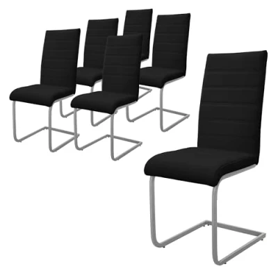 Abbildung von ML Design Esszimmerstühle 6er Set, Schwarz, Schwingstuhl, Freischwinger Stuhl mit hoher Rückenlehne, Ergonomische Küchenstühle aus Kunstleder &amp; Metall, Moderner Polsterstuhl für Esstisch Wohnzimmer