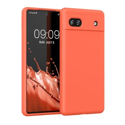 Abbildung von kwmobile Hülle kompatibel mit Google Pixel 6a Silikon Handy Case Handyhülle weiche Oberfläche kabelloses Laden Leuchtende Koralle