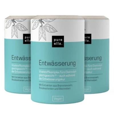 Abbildung von Pure Ella ENTWÄSSERUNG Kapseln 180 Brennesselkapseln, Vegan Komplex hochdosiert (976mg), mit Brennnessel, Magnesium, Rosskastanien, Weinreben Natur, ohne chemisch starke Entwässerungstabletten