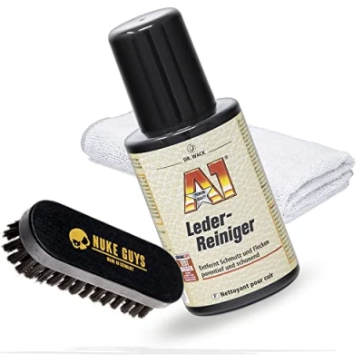 Abbildung von detailmate Set zur Reinigung und Pflege von Leder, Polster &amp; Textilien Dr.Wack A1 Lederreiniger 0,25L + Nuke Guys Bürste S Mikrofasertuch
