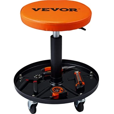 Abbildung von VEVOR Rollender Mechanikerhocker Werkstatthocker 113,4 kg, 406 559 mm Höhenverstellbarer Werkstattsitz, mit Werkzeugablage, für Garage, Geschäft, Autoreparatur, Schwarz + Orange