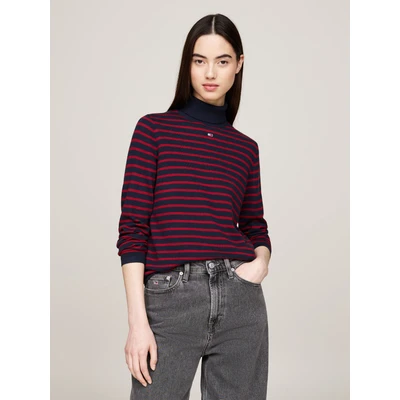 Abbildung von Tommy Jeans Essential Sweater Strickpullover Navy red stripe, Damen, Größe: 3XL, stripe