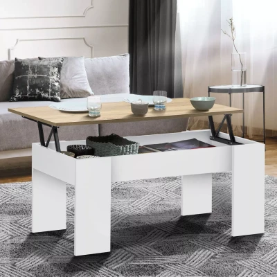 Abbildung von IDMarket Couchtisch, aufklappbar, rechteckig, Tara aus weißem Holz und Buchenoptik